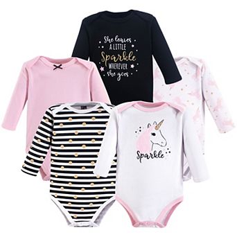 Hudson Baby Infant Girl Cotton Long-Sleeve Bodysuits 5 pk Sparkle Unicorn