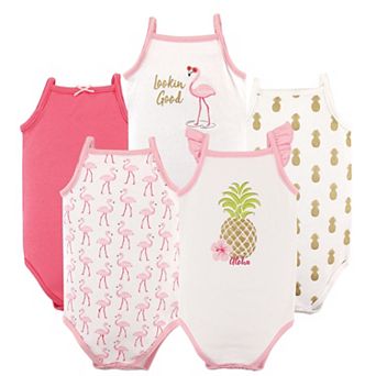 Hudson Baby Infant Girl Cotton Sleeveless Bodysuits 5 pk Pineapple