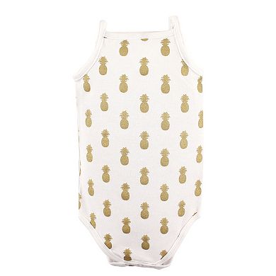 Hudson Baby Infant Girl Cotton Sleeveless Bodysuits 5pk, Pineapple
