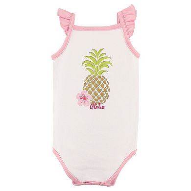 Hudson Baby Infant Girl Cotton Sleeveless Bodysuits 5pk, Pineapple