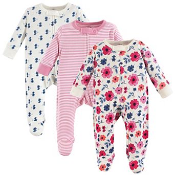 Touched by Nature Baby Girl Organic Cotton Zipper Sleep and Play 3 pk Garden Floral