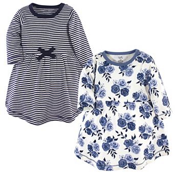 Touched by Nature Baby and Toddler Girl Organic Cotton Long-Sleeve Dresses 2 pk Navy Floral