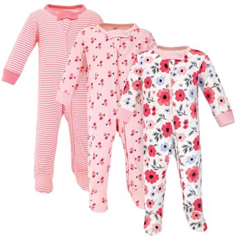 Touched by Nature Baby Girl Organic Cotton Zipper Sleep and Play 3 pk Coral Garden