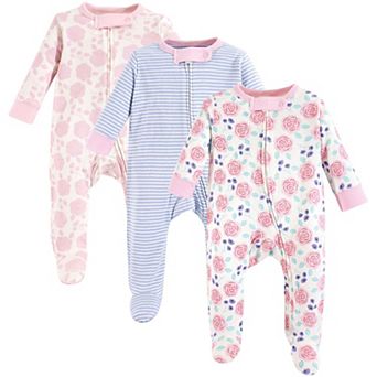 Touched by Nature Baby Girl Organic Cotton Zipper Sleep and Play 3 pk Pink Rose, 0-3 Months