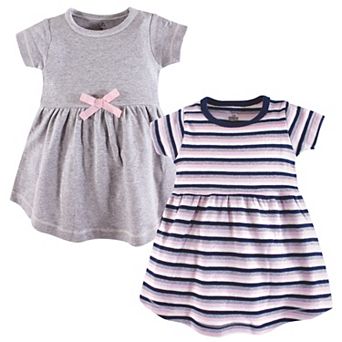 Touched by Nature Baby and Toddler Girl Organic Cotton Short-Sleeve Dresses 2 pk Heather Gray Stripe