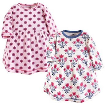 Touched by Nature Baby and Toddler Girl Organic Cotton Long-Sleeve Dresses 2 pk Abstract Flower