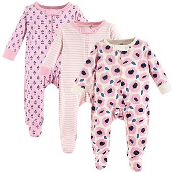 Touched by Nature Baby Girl Organic Cotton Zipper Sleep and Play 3 pk Blossoms