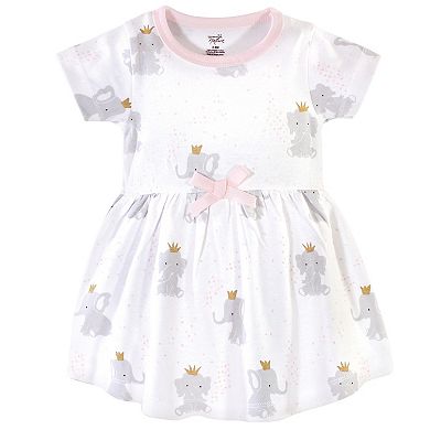 Hudson Baby Infant and Toddler Girl Cotton Short-Sleeve Dresses 2pk, Elephant Princess