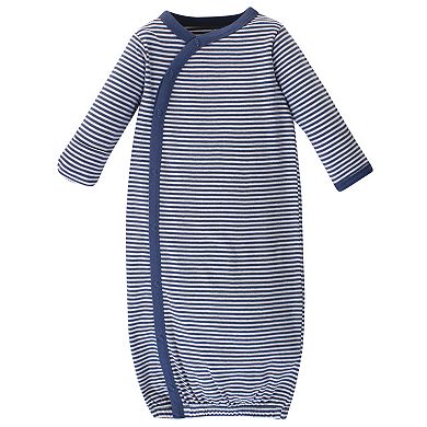 Touched by Nature Baby Organic Cotton Side-Closure Snap Long-Sleeve Gowns 3pk, Elephant