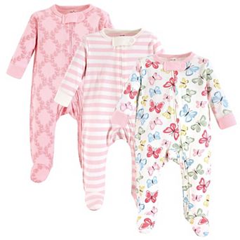 Touched by Nature Baby Girl Organic Cotton Zipper Sleep and Play 3 pk Butterflies, 0-3 Months