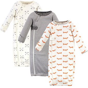 Touched by Nature Baby Boy Organic Cotton Zipper Long-Sleeve Gowns 3 pk Orange Fox