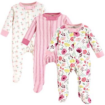 Touched by Nature Baby Girl Organic Cotton Zipper Sleep and Play 3 pk Botanical