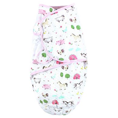 Hudson Baby Infant Girl Quilted Cotton Swaddle Wrap 3pk, Girl Farm Animals