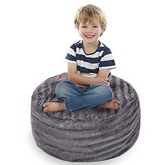 Small White Furry Refillable Bean Bag Chair for Kids and Teens