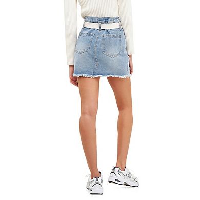 Belted Denim Mini Skirt