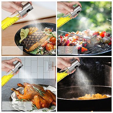 Cheer Collection 4-Piece Cooking Oil Sprayer Set Glass Bottle with Brush, Scale & Fine Mist, 3.5oz