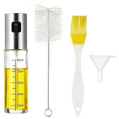 Cheer Collection 4-Piece Cooking Oil Sprayer Set Glass Bottle with Brush, Scale & Fine Mist, 3.5oz