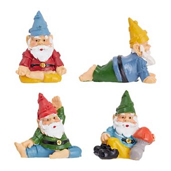 4 pc Mini Garden Gnomes, Outdoor Fairy Miniature Statue in Yoga Pose Decor