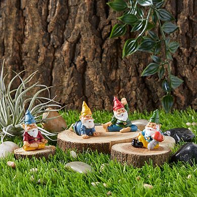 4 Pieces Mini Garden Gnome Statue Set in Funny Yoga Poses for Plant Pots Decor (2 In)