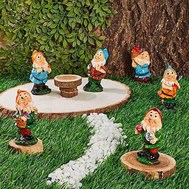 4 Inch Miniature Garden Gnomes for Fairy Garden, Resin Figurines for Yard, Patio, Outdoor Decorations (Set of 6)
