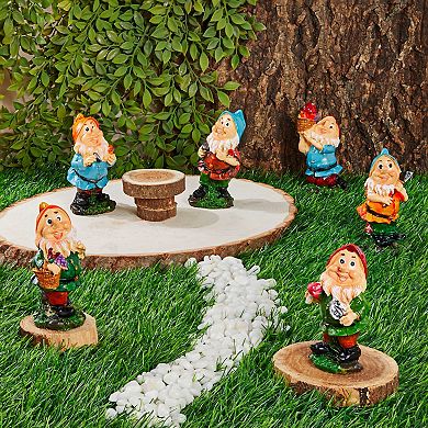 6 Miniature Gnome Set for Barns, Planters, Fairy Gardens, 4 Inches