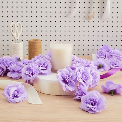 50 Pack Purple Rose Flower Heads for DIY Crafts, Artificial Stemless Roses for Wedding Decorations (3 Inches)