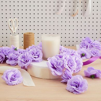 50 Pack Light Purple Roses Artificial Flowers Bulk, 3" Stemless Fake Silk Roses