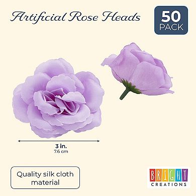 50 Pack Purple Rose Flower Heads for DIY Crafts, Artificial Stemless Roses for Wedding Decorations (3 Inches)