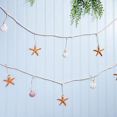 Nautical Decor Starfish Buoy Garland - Beach Decor Garland W Floats Rope Blue