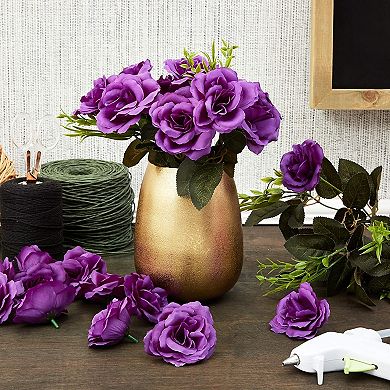 Bright Creations Artificial Rose Flower Heads for Decorations (Dark Purple, 50 Pack)