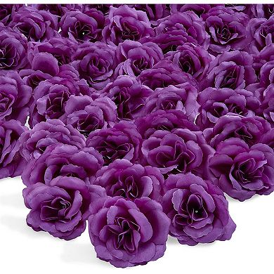 Bright Creations Artificial Rose Flower Heads for Decorations (Dark Purple, 50 Pack)