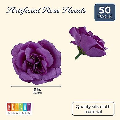 Bright Creations Artificial Rose Flower Heads for Decorations (Dark Purple, 50 Pack)