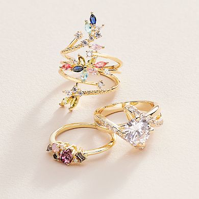 Brilliance Gold Tone Multicolor Crystal & Cubic Zirconia Flower Wrap Ring