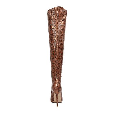 London Rag Catalina Women's Knee-High Snake Print Stiletto Boots