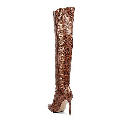 London Rag Catalina Women's Knee-High Snake Print Stiletto Boots