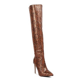 London Rag Catalina Women's Knee-High Snake Print Stiletto Boots