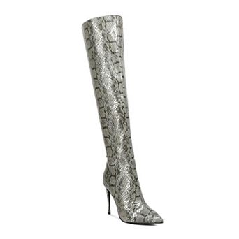 London Rag Catalina Women's Knee-High Snake Print Stiletto Boots