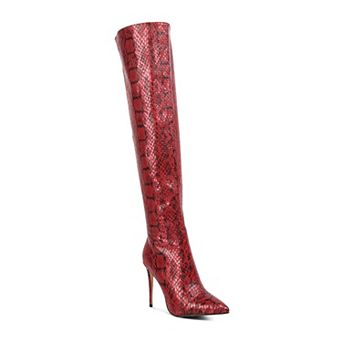 London Rag Catalina Women's Knee-High Snake Print Stiletto Boots