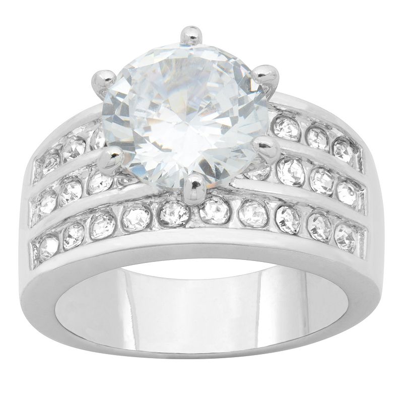 Brilliance Silver Tone Cubic Zirconia & Crystal Ring, Womens, Size: 9, Whi