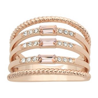 Brilliance Rose Gold Tone Pink & White Crystal Multi Row Ring