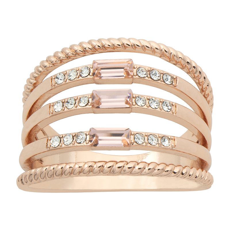 Brilliance Rose Gold Tone Pink & White Crystal Multi Row Ring, Womens, Siz