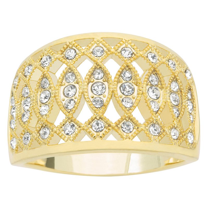 Brilliance Gold Tone Crystal Openwork Ring, Womens, Size: 7, White