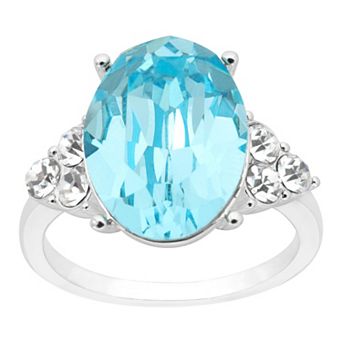 Brilliance Silver Tone Blue Crystal Oval Ring