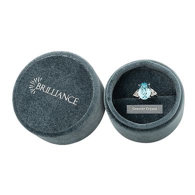 Brilliance Silver Tone Blue Crystal Oval Ring