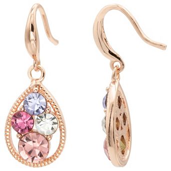 Brilliance Rose Gold Tone Multicolor Crystal Open Teardrop Earrings
