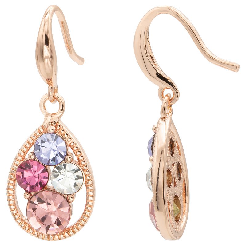 Brilliance Rose Gold Tone Multicolor Crystal Open Teardrop Earrings, Women