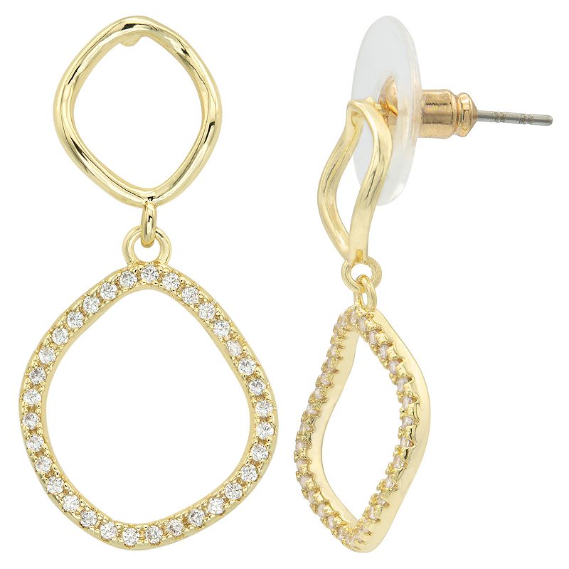 Brilliance Gold Tone Crystal Double Drop Earrings, Womens, White