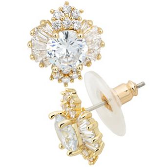 City Luxe Gold Tone Crystal Baguette Stud Earrings
