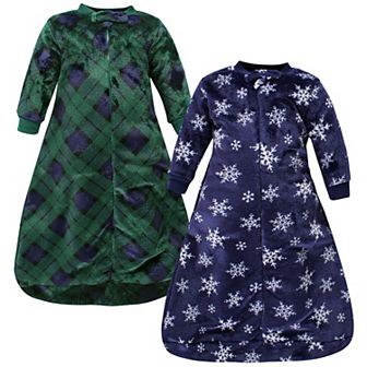 Hudson Baby Unisex Baby Plush Long-Sleeve Sleeping Bag, Sack, Wearable Blanket, Navy Snowflake, 0-9 Months