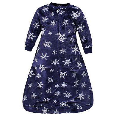 Hudson Baby Unisex Baby Plush Long-Sleeve Sleeping Bag, Sack, Wearable Blanket, Navy Snowflake, 0-9 Months
